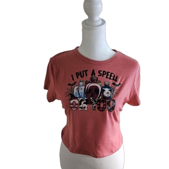 Upcycled Pink Coral Crop Top Graphic Tee Size Large - Picture 10 of 17